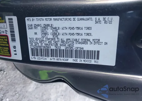 2022 Toyota Tacoma Sr5 V6 from USA, damaged, VIN 3TYSZ5AN8NT065869